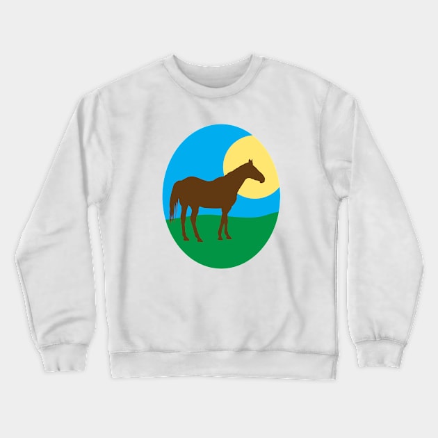 Brown Horse in meadow with sun Crewneck Sweatshirt by tsd-fashion